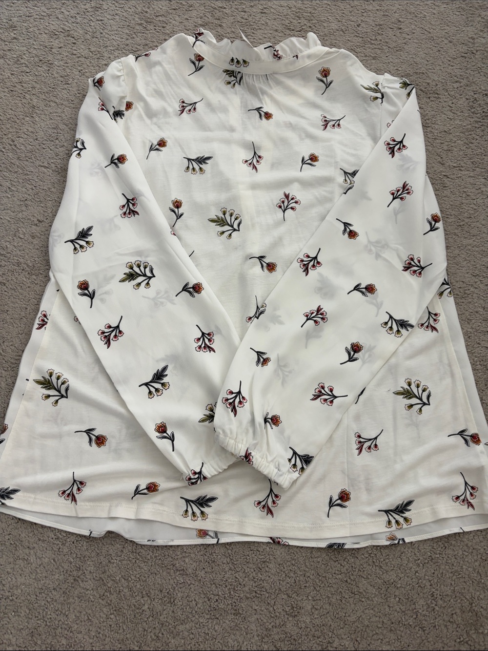LOFT White Floral Button-Front Ruffle Blouse - Picture 7 of 8